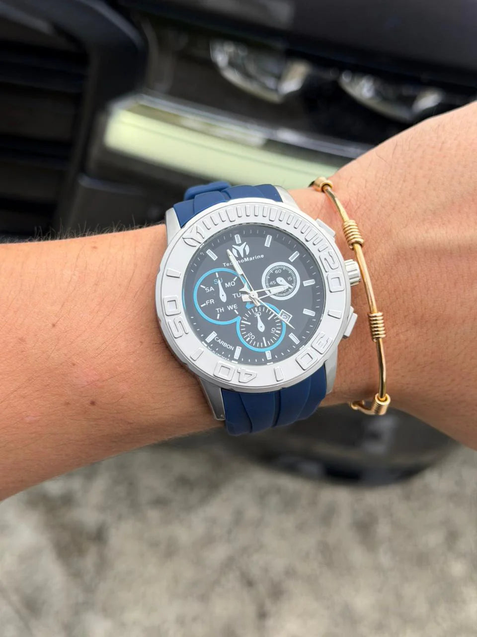 Tchmrn TM Goma Azul Tablero Negro Plateado