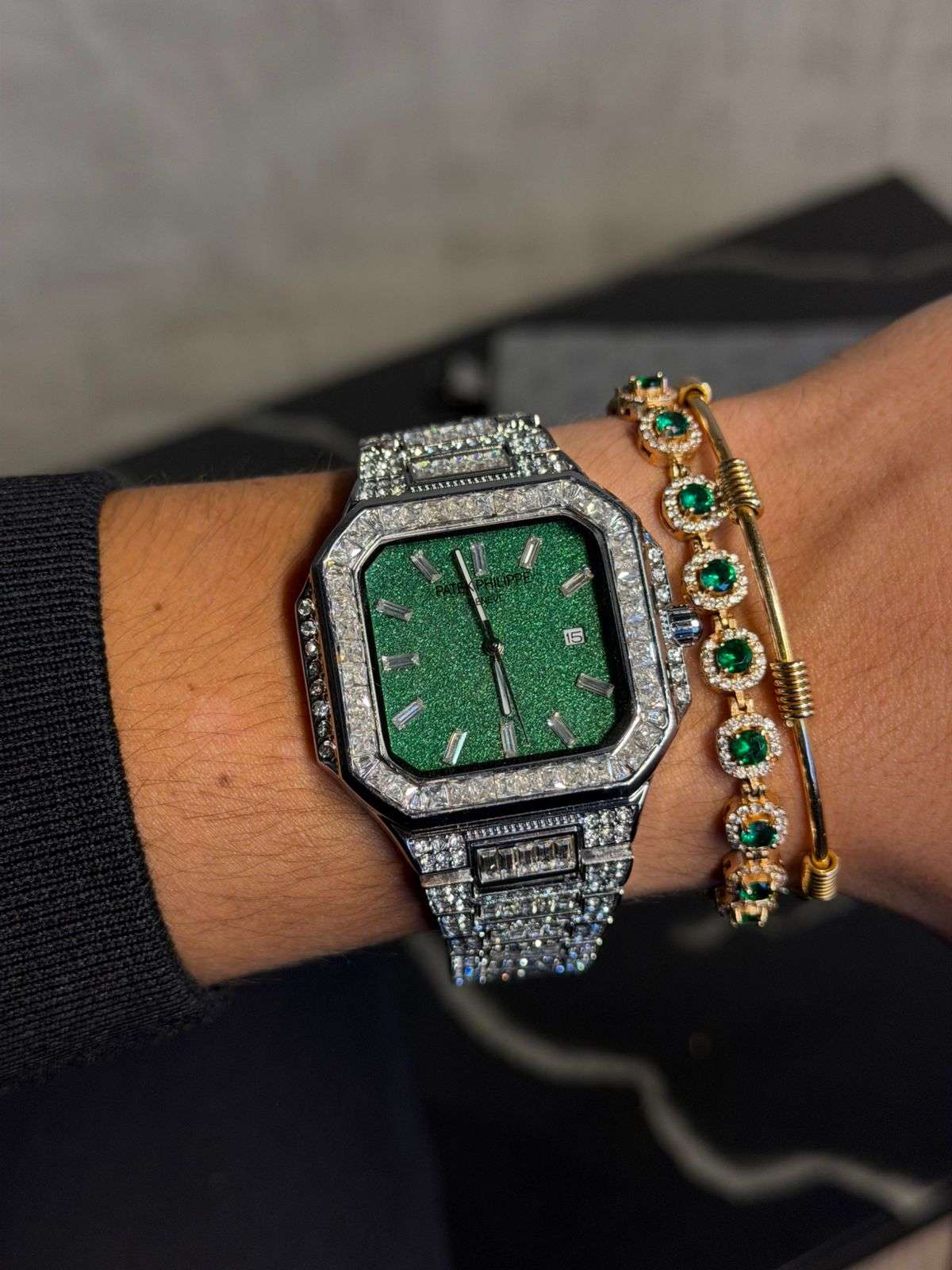 Patk Phlppe Diamond Plateado Tablero Verde