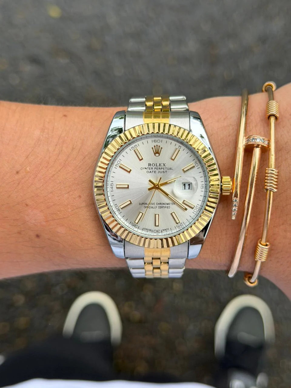 Rlx Trenzado Bicolor Dorado Tablero Plateado