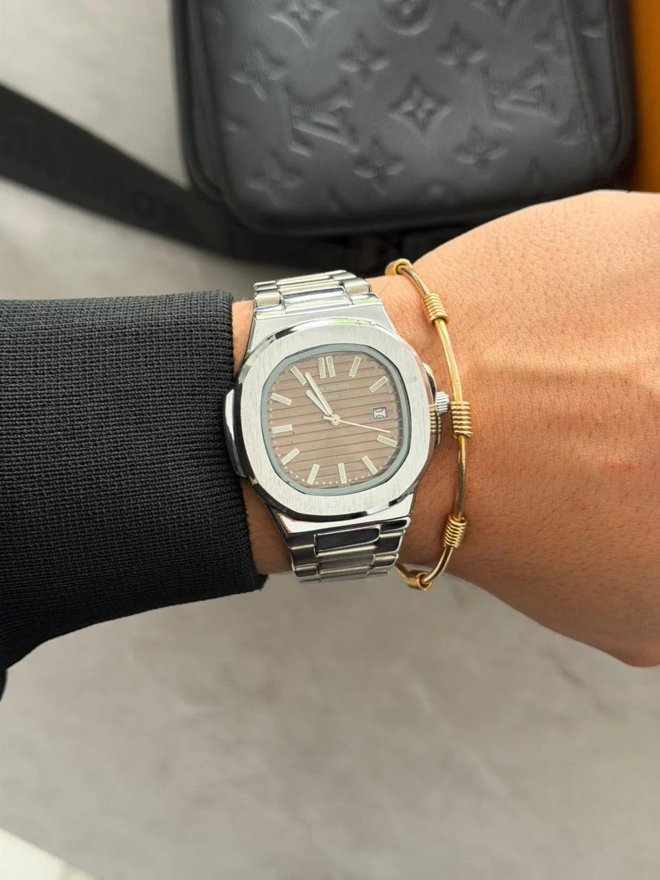 Patek Phillippe Plateado Tablero Café