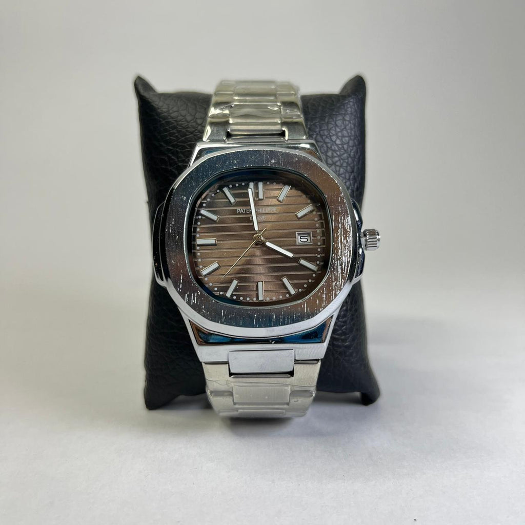 Patek Phillippe Plateado Tablero Café